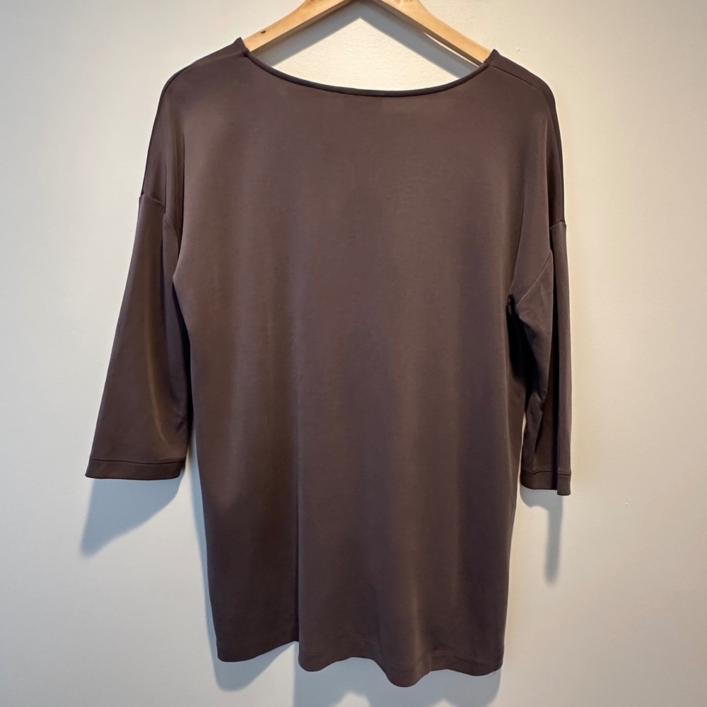 Pure Jill Tunic Top Womens Small Brown Tencel Modal 3/4 Sleeve Scoop Neck Casual - Picture 8 of 8